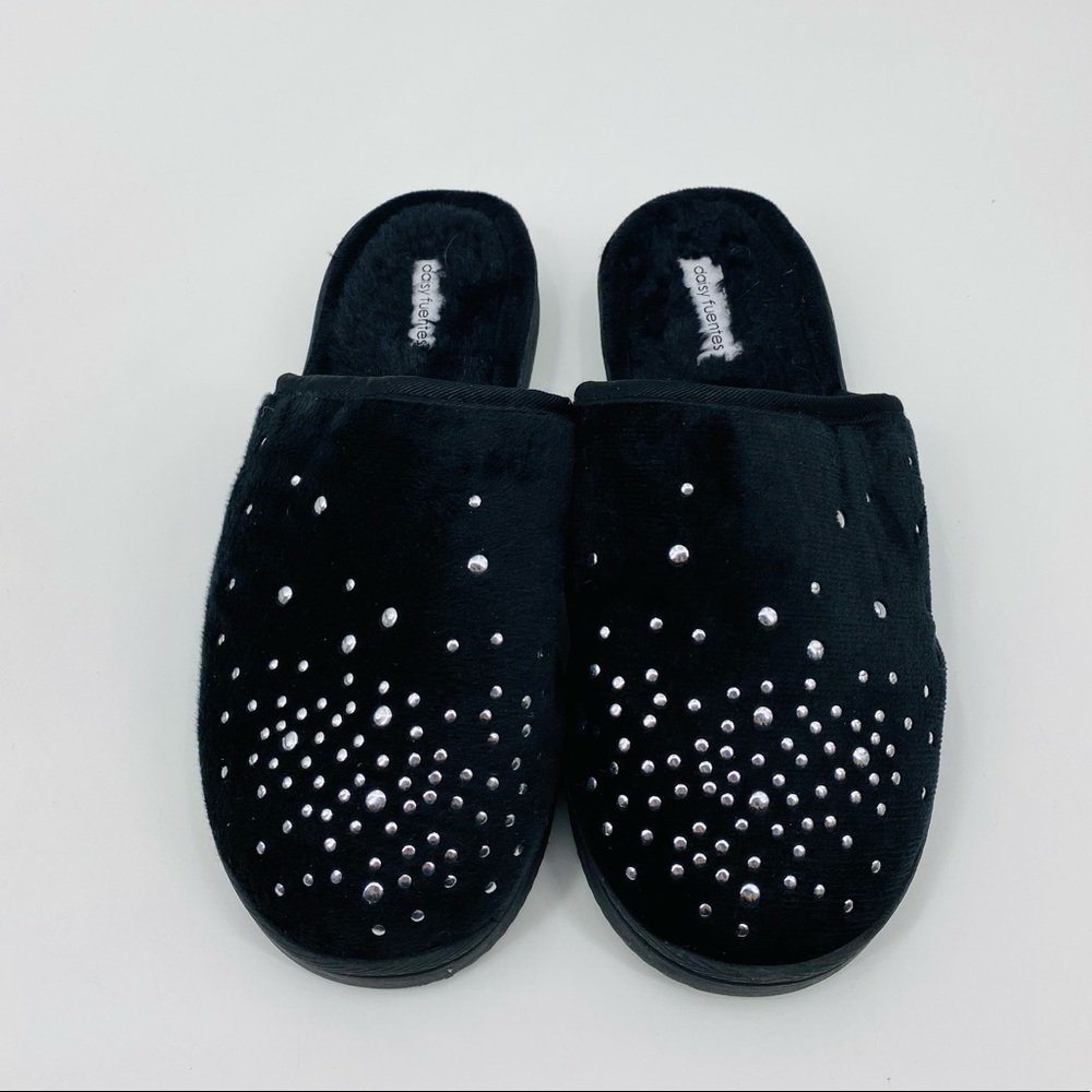 💕SALE💕 Daisy Fuentes Black Fur Studded Slippers - Picture 2 of 7